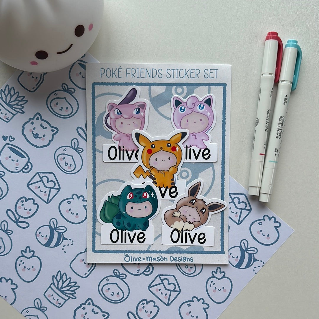 Personalized Poke Friends Vol 1 Waterproof Vinyl Sticker Set (Set of 5)