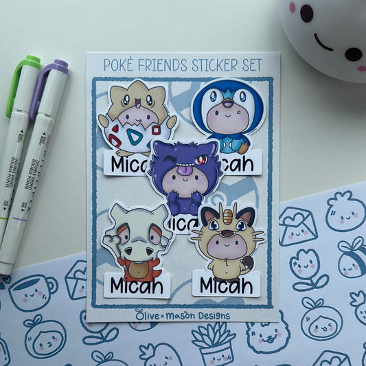 Personalized Poke Friends Vol 3 Waterproof Vinyl Sticker Set (Set of 5)
