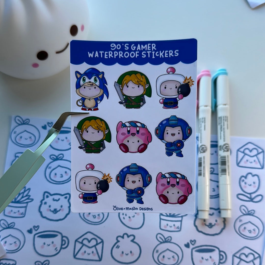 90s Gamer Waterproof Sticker Sheet