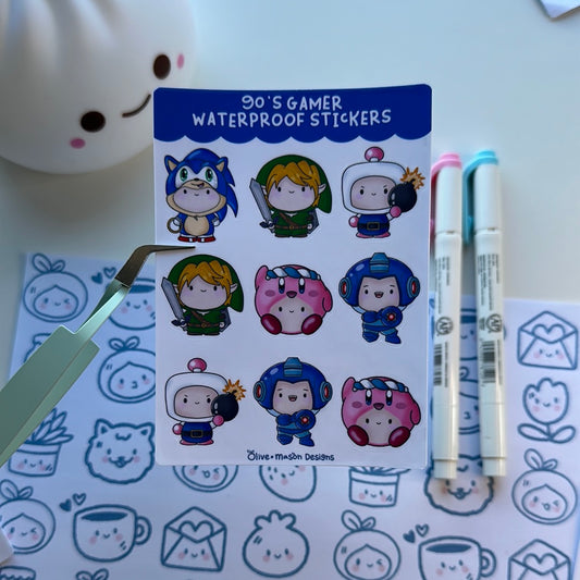 90s Gamer Waterproof Sticker Sheet