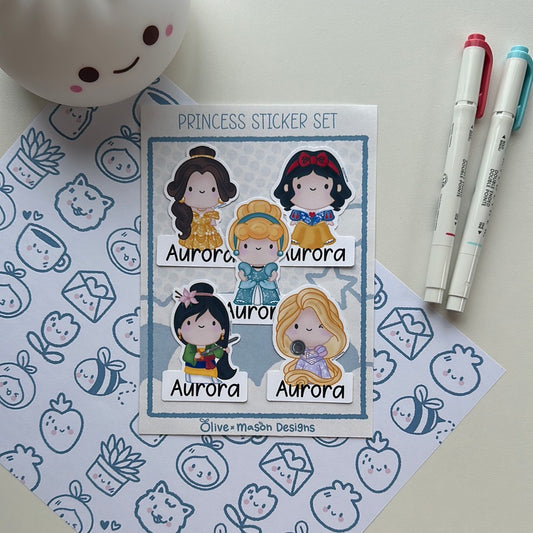 Personalized Princess Vol 2 Waterproof Vinyl Sticker Set (Set of 5)