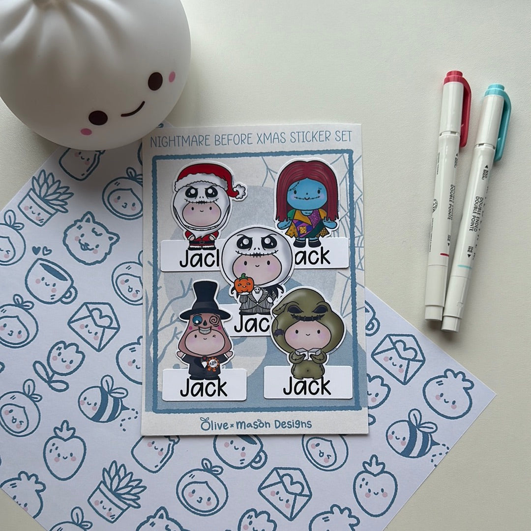 Personalized Nightmare Before Christmas Waterproof Vinyl Sticker Set (Set of 5)