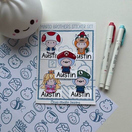 Personalized M Bro & Friends Waterproof Vinyl Sticker Set (Set of 5)