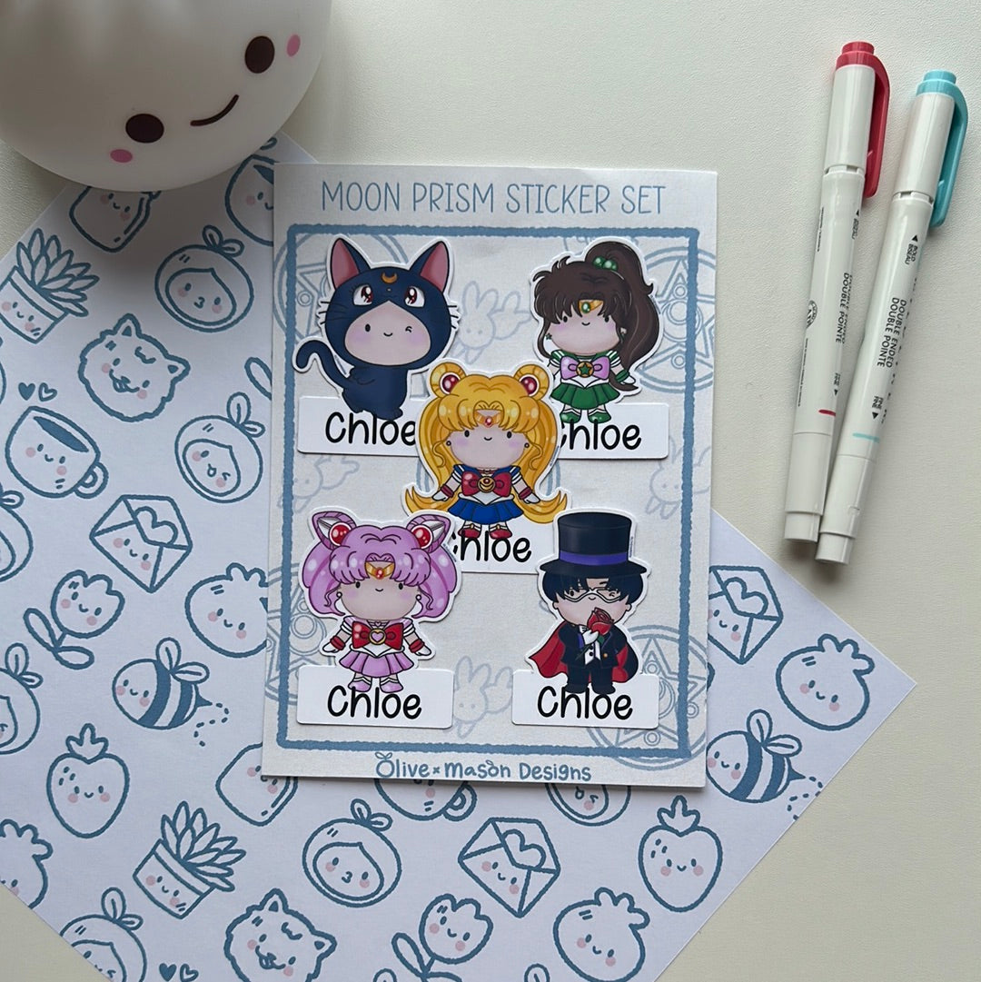 Personalized Moon Prism Waterproof Vinyl Sticker Set (Set of 5)