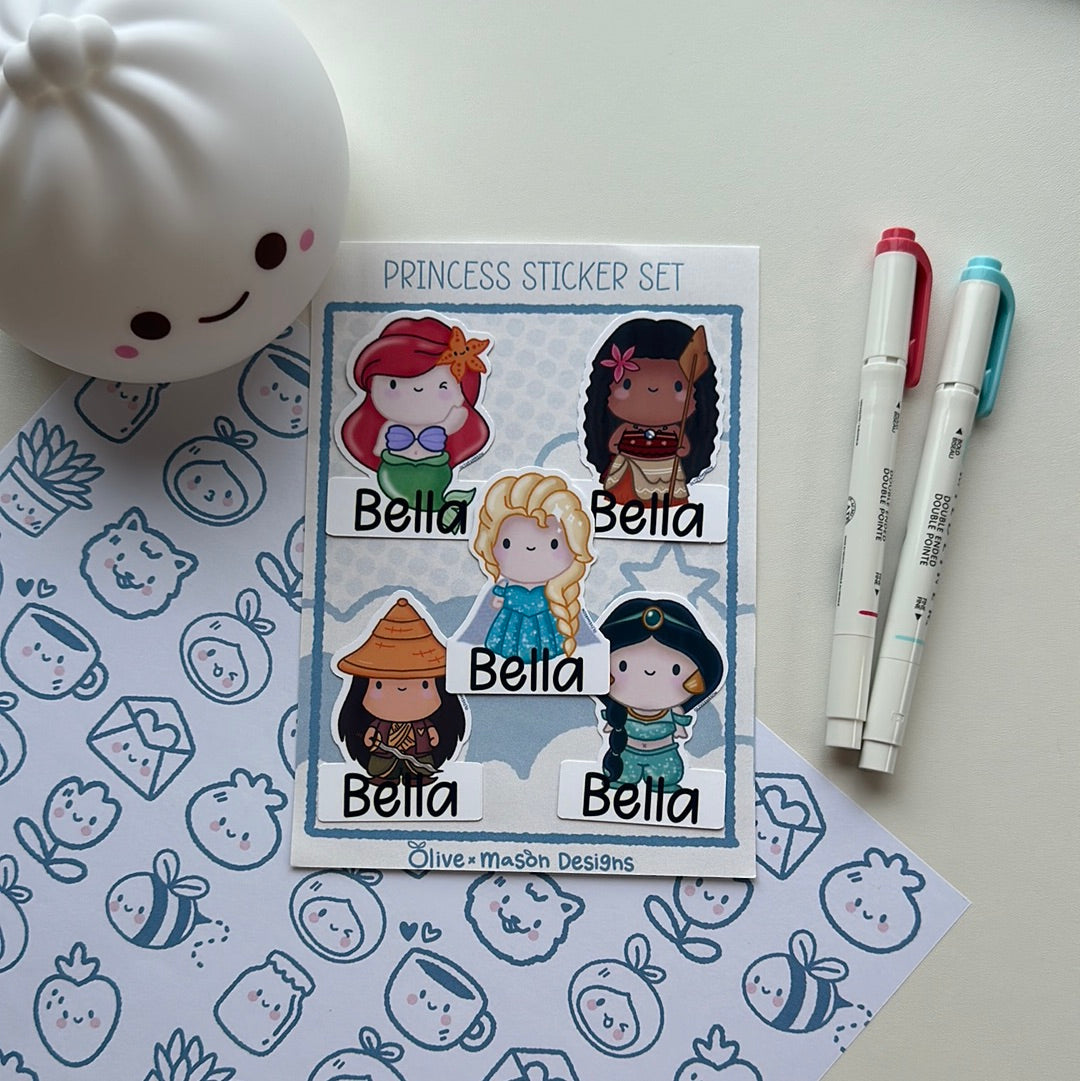 Personalized Princess Vol 1 Waterproof Vinyl Sticker Set (Set of 5)