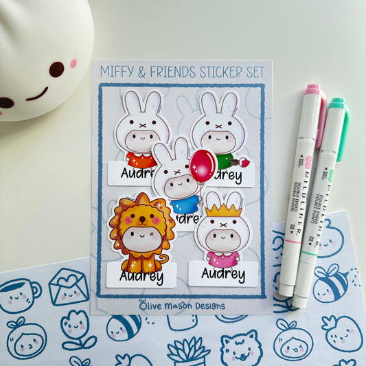 Personalized Miffy & Friends Waterproof Vinyl Sticker (Set of 5)