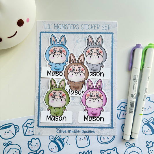 Personalized Lil Monsters Waterproof Vinyl Sticker (Set of 5)