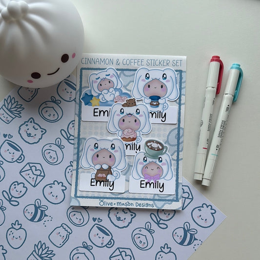 Personalized Cinnamon & Coffee Waterproof Vinyl Sticker Set (Set of 5)