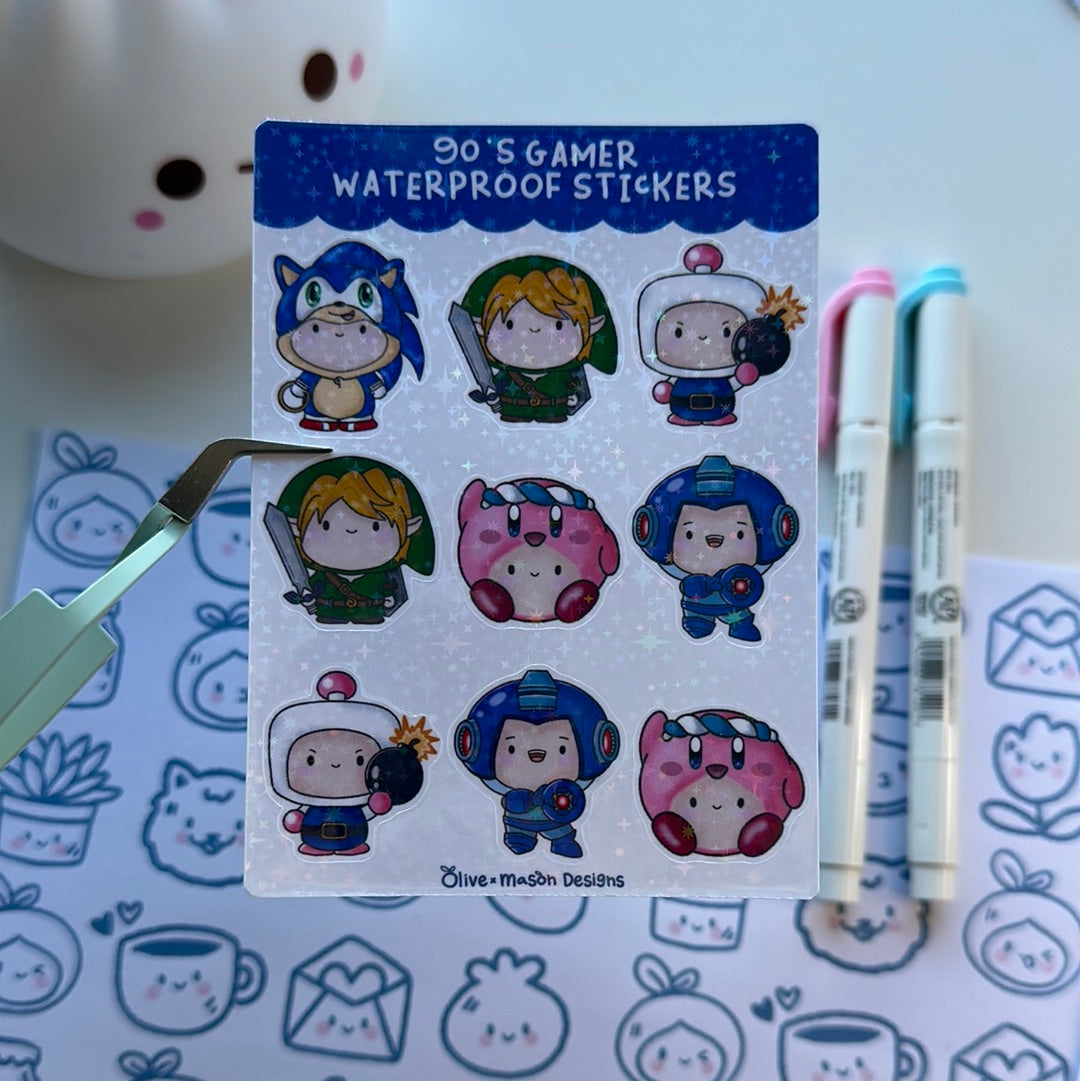 90s Gamer Waterproof Sticker Sheet