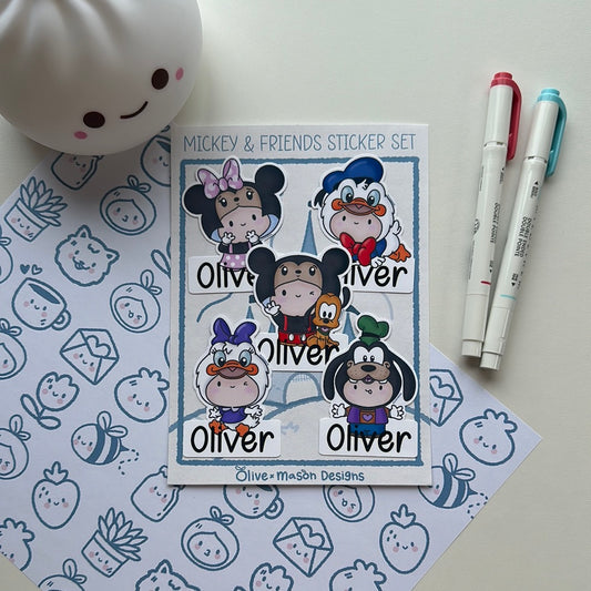Personalized Mickey & Friends Waterproof Vinyl Sticker Set (Set of 5)