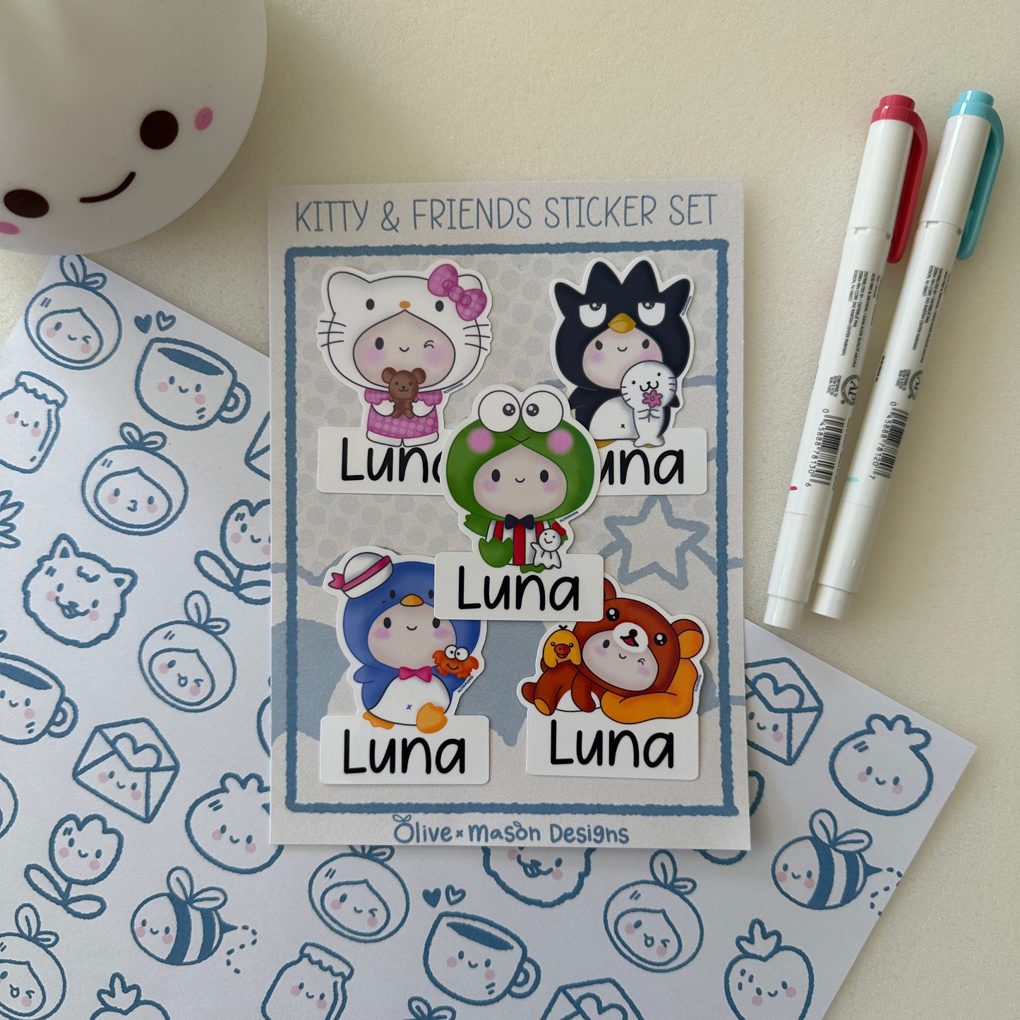 Personalized Kitty & Friends Vol 2 Waterproof Vinyl Sticker (Set of 5)